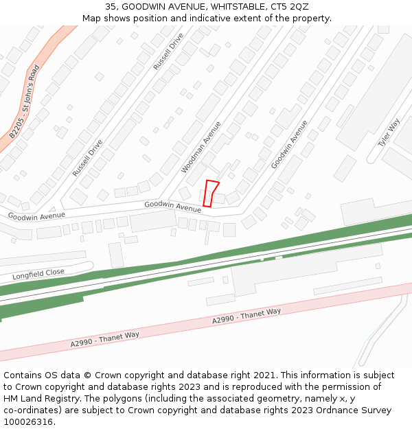 35, GOODWIN AVENUE, WHITSTABLE, CT5 2QZ: Location map and indicative extent of plot