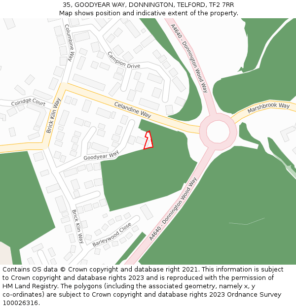 35, GOODYEAR WAY, DONNINGTON, TELFORD, TF2 7RR: Location map and indicative extent of plot