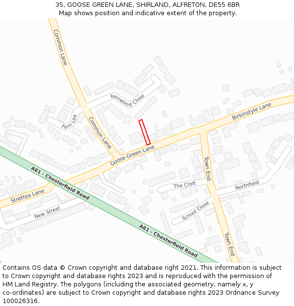 35, GOOSE GREEN LANE, SHIRLAND, ALFRETON, DE55 6BR: Location map and indicative extent of plot