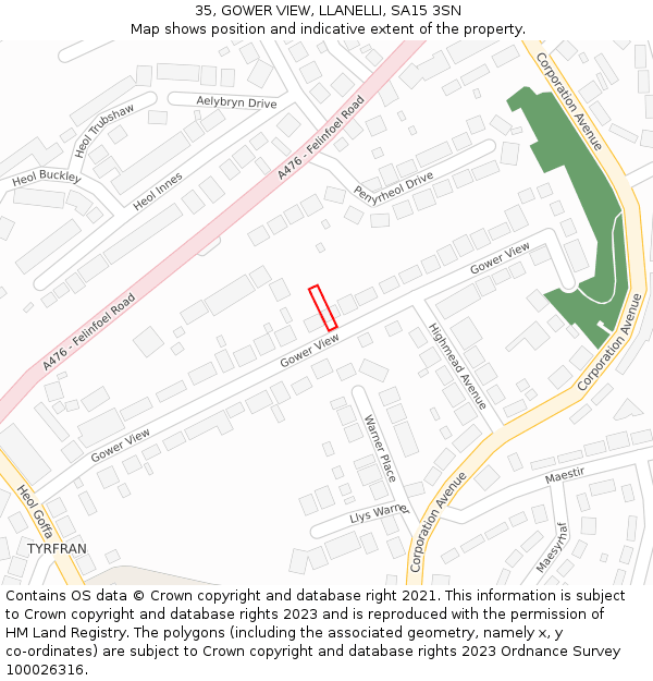 35, GOWER VIEW, LLANELLI, SA15 3SN: Location map and indicative extent of plot