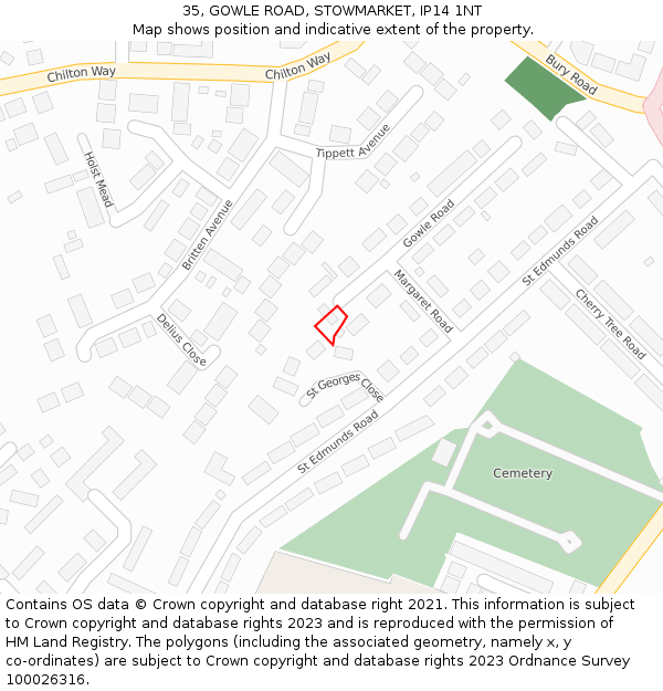 35, GOWLE ROAD, STOWMARKET, IP14 1NT: Location map and indicative extent of plot