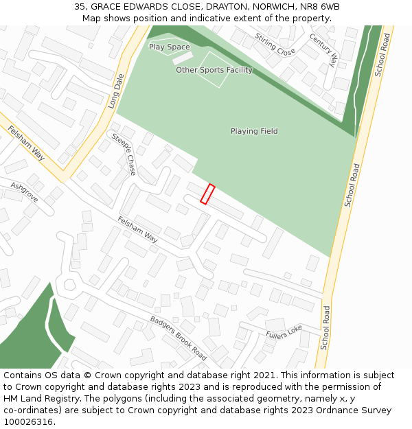 35, GRACE EDWARDS CLOSE, DRAYTON, NORWICH, NR8 6WB: Location map and indicative extent of plot