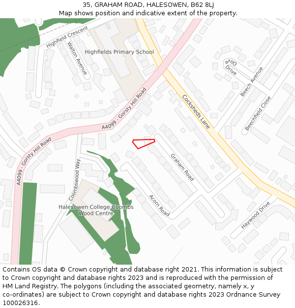 35, GRAHAM ROAD, HALESOWEN, B62 8LJ: Location map and indicative extent of plot