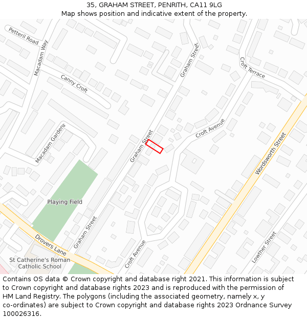 35, GRAHAM STREET, PENRITH, CA11 9LG: Location map and indicative extent of plot