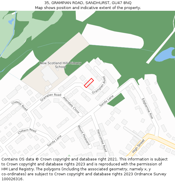 35, GRAMPIAN ROAD, SANDHURST, GU47 8NQ: Location map and indicative extent of plot