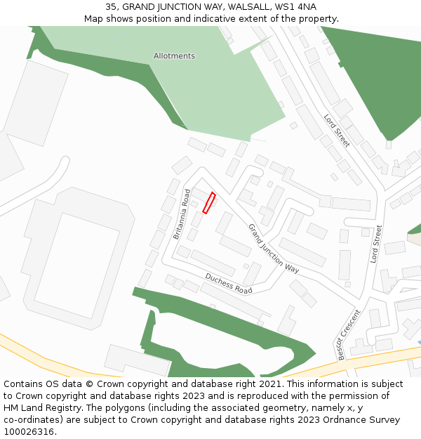 35, GRAND JUNCTION WAY, WALSALL, WS1 4NA: Location map and indicative extent of plot