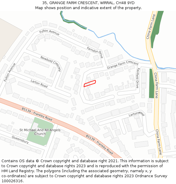 35, GRANGE FARM CRESCENT, WIRRAL, CH48 9YD: Location map and indicative extent of plot