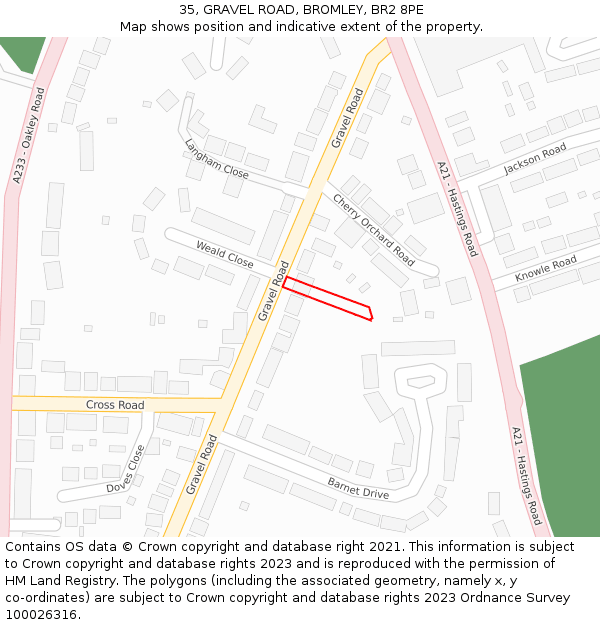 35, GRAVEL ROAD, BROMLEY, BR2 8PE: Location map and indicative extent of plot