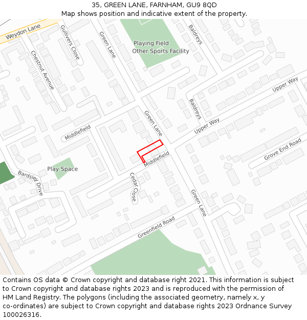 35, GREEN LANE, FARNHAM, GU9 8QD: Location map and indicative extent of plot