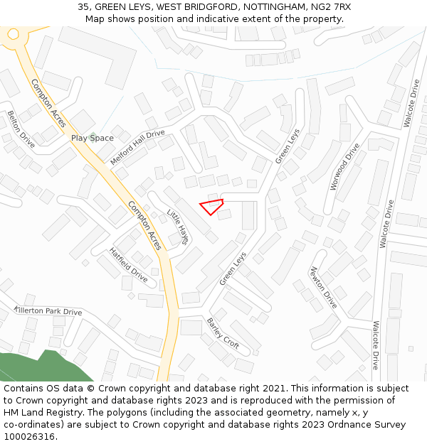 35, GREEN LEYS, WEST BRIDGFORD, NOTTINGHAM, NG2 7RX: Location map and indicative extent of plot