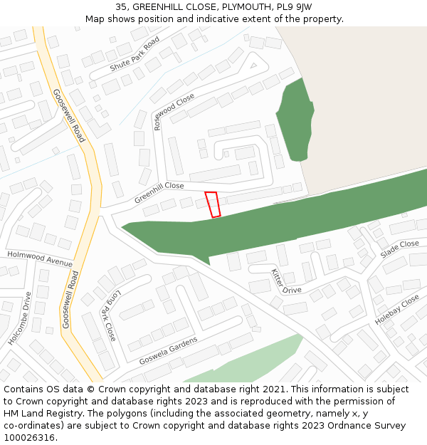 35, GREENHILL CLOSE, PLYMOUTH, PL9 9JW: Location map and indicative extent of plot