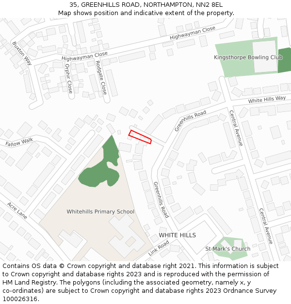 35, GREENHILLS ROAD, NORTHAMPTON, NN2 8EL: Location map and indicative extent of plot