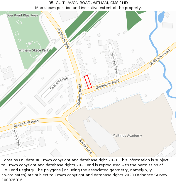 35, GUITHAVON ROAD, WITHAM, CM8 1HD: Location map and indicative extent of plot