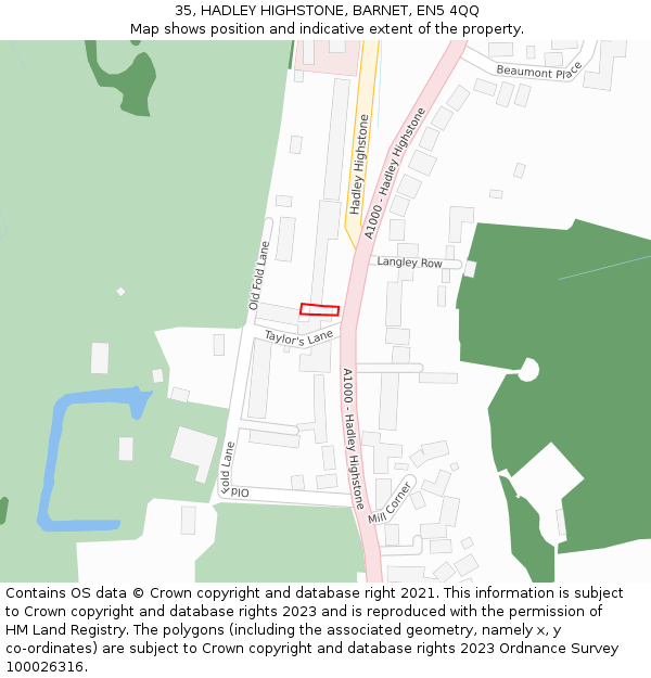 35, HADLEY HIGHSTONE, BARNET, EN5 4QQ: Location map and indicative extent of plot