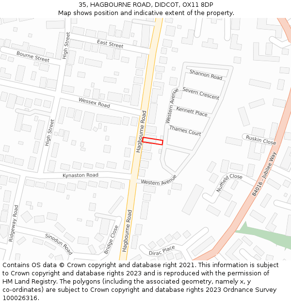 35, HAGBOURNE ROAD, DIDCOT, OX11 8DP: Location map and indicative extent of plot