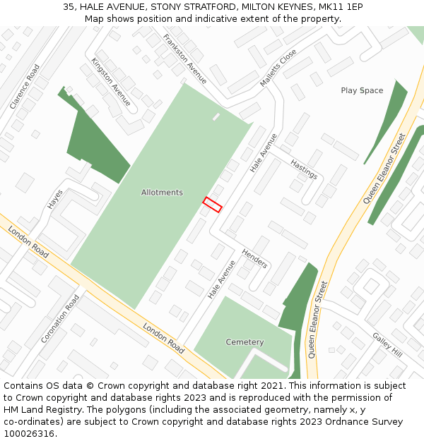 35, HALE AVENUE, STONY STRATFORD, MILTON KEYNES, MK11 1EP: Location map and indicative extent of plot