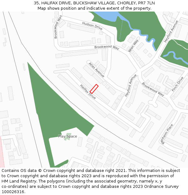 35, HALIFAX DRIVE, BUCKSHAW VILLAGE, CHORLEY, PR7 7LN: Location map and indicative extent of plot