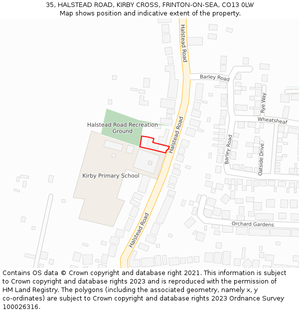 35, HALSTEAD ROAD, KIRBY CROSS, FRINTON-ON-SEA, CO13 0LW: Location map and indicative extent of plot