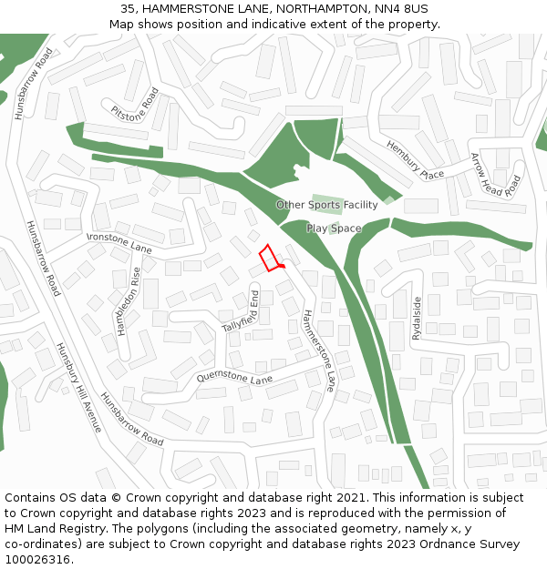 35, HAMMERSTONE LANE, NORTHAMPTON, NN4 8US: Location map and indicative extent of plot