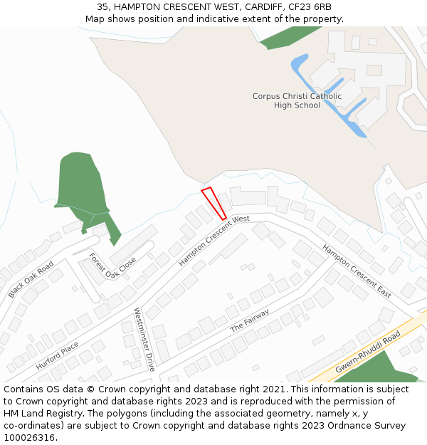 35, HAMPTON CRESCENT WEST, CARDIFF, CF23 6RB: Location map and indicative extent of plot