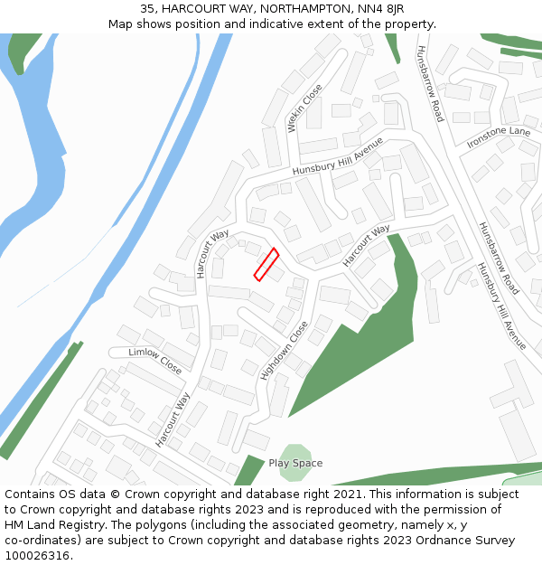 35, HARCOURT WAY, NORTHAMPTON, NN4 8JR: Location map and indicative extent of plot