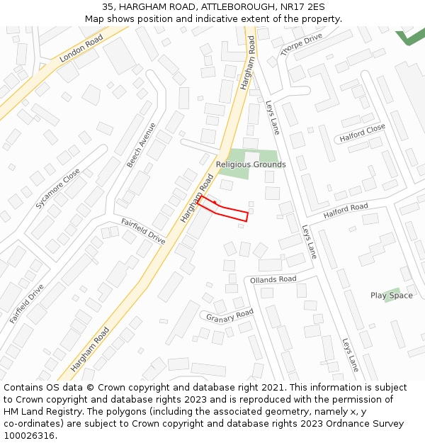 35, HARGHAM ROAD, ATTLEBOROUGH, NR17 2ES: Location map and indicative extent of plot