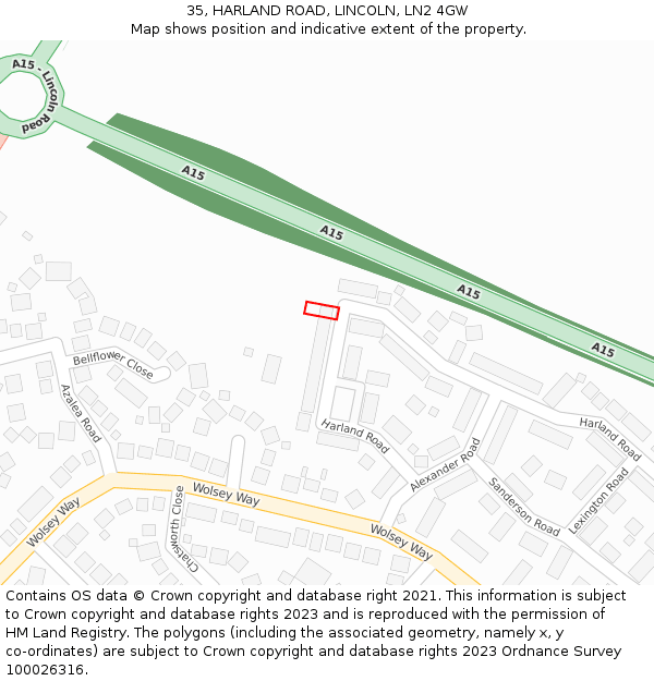 35, HARLAND ROAD, LINCOLN, LN2 4GW: Location map and indicative extent of plot