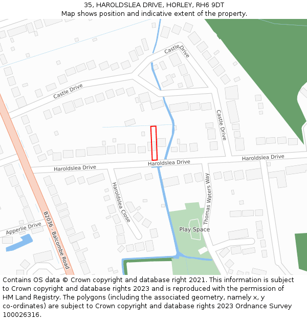 35, HAROLDSLEA DRIVE, HORLEY, RH6 9DT: Location map and indicative extent of plot