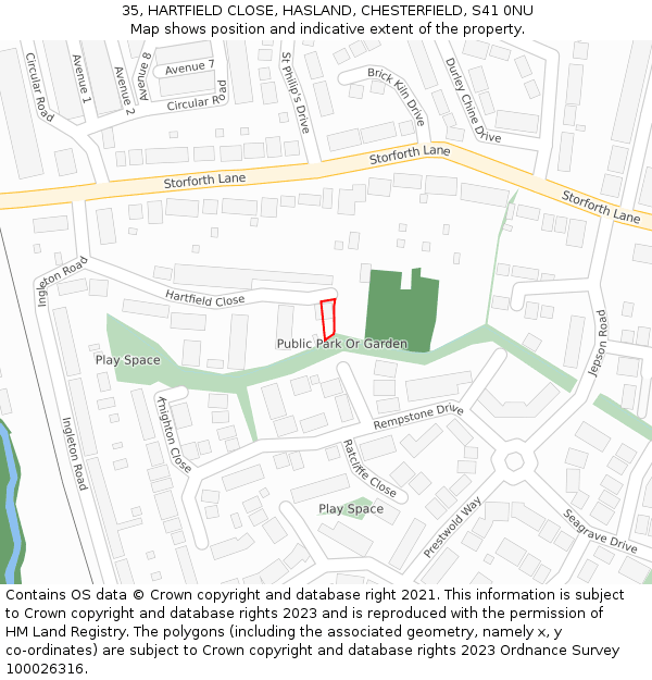 35, HARTFIELD CLOSE, HASLAND, CHESTERFIELD, S41 0NU: Location map and indicative extent of plot