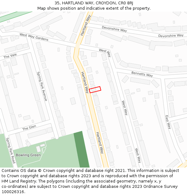 35, HARTLAND WAY, CROYDON, CR0 8RJ: Location map and indicative extent of plot