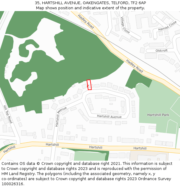 35, HARTSHILL AVENUE, OAKENGATES, TELFORD, TF2 6AP: Location map and indicative extent of plot