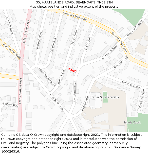 35, HARTSLANDS ROAD, SEVENOAKS, TN13 3TN: Location map and indicative extent of plot