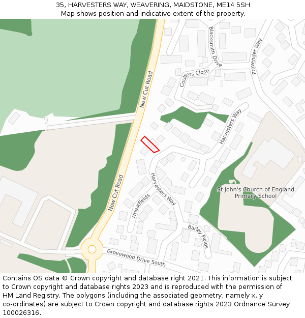 35, HARVESTERS WAY, WEAVERING, MAIDSTONE, ME14 5SH: Location map and indicative extent of plot