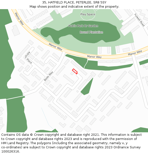 35, HATFIELD PLACE, PETERLEE, SR8 5SY: Location map and indicative extent of plot