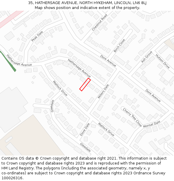 35, HATHERSAGE AVENUE, NORTH HYKEHAM, LINCOLN, LN6 8LJ: Location map and indicative extent of plot