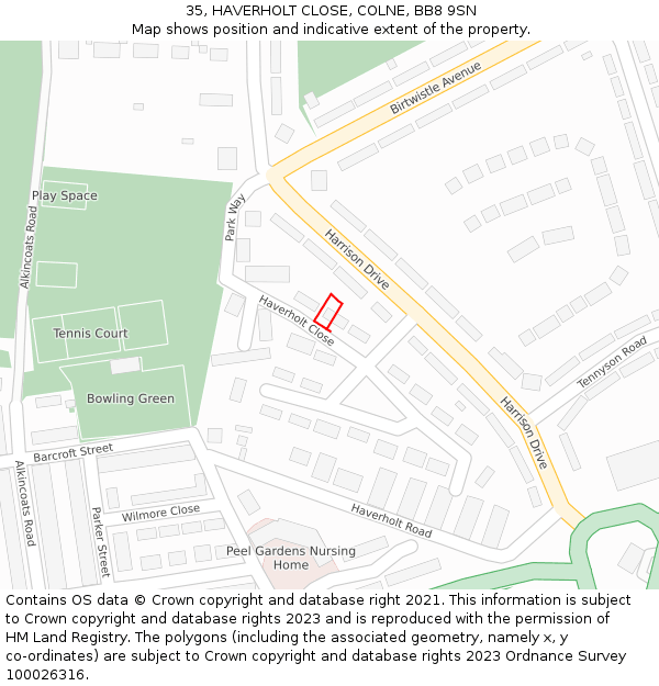 35, HAVERHOLT CLOSE, COLNE, BB8 9SN: Location map and indicative extent of plot