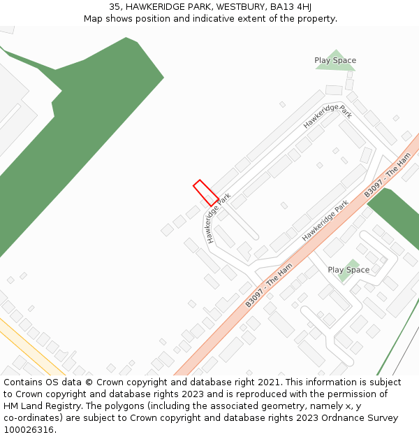 35, HAWKERIDGE PARK, WESTBURY, BA13 4HJ: Location map and indicative extent of plot