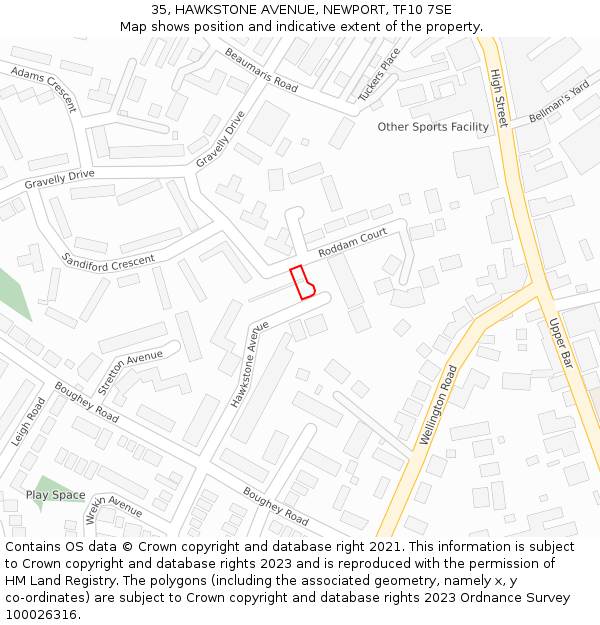 35, HAWKSTONE AVENUE, NEWPORT, TF10 7SE: Location map and indicative extent of plot