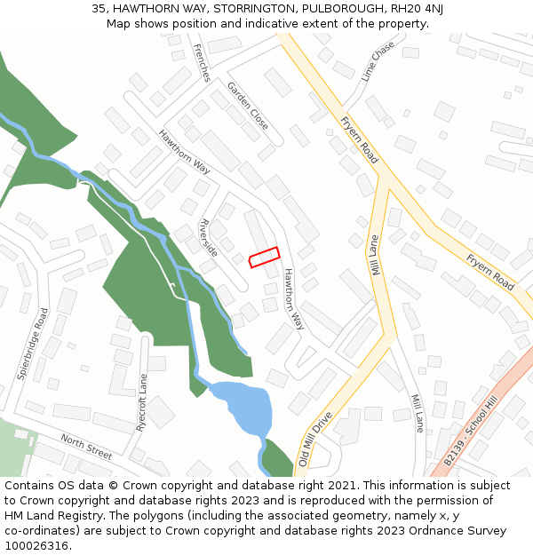 35, HAWTHORN WAY, STORRINGTON, PULBOROUGH, RH20 4NJ: Location map and indicative extent of plot