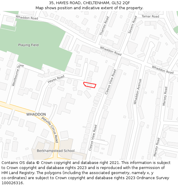 35, HAYES ROAD, CHELTENHAM, GL52 2QF: Location map and indicative extent of plot