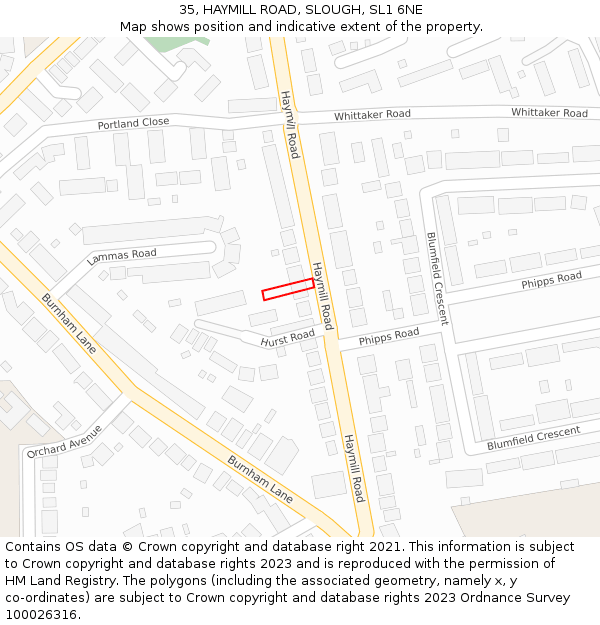 35, HAYMILL ROAD, SLOUGH, SL1 6NE: Location map and indicative extent of plot