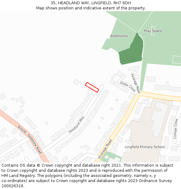 35, HEADLAND WAY, LINGFIELD, RH7 6DH: Location map and indicative extent of plot