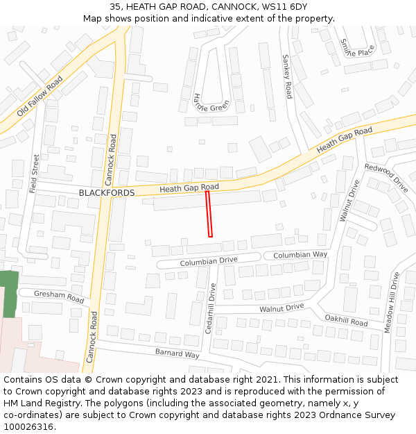 35, HEATH GAP ROAD, CANNOCK, WS11 6DY: Location map and indicative extent of plot