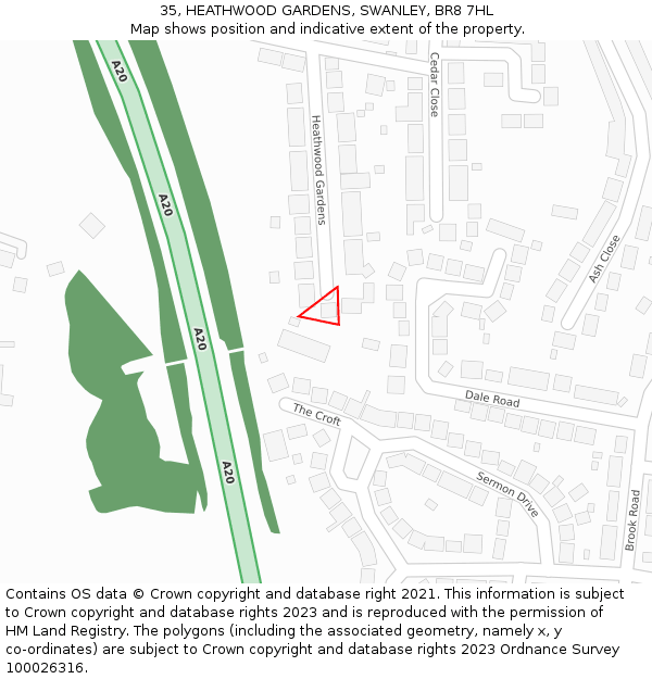 35, HEATHWOOD GARDENS, SWANLEY, BR8 7HL: Location map and indicative extent of plot