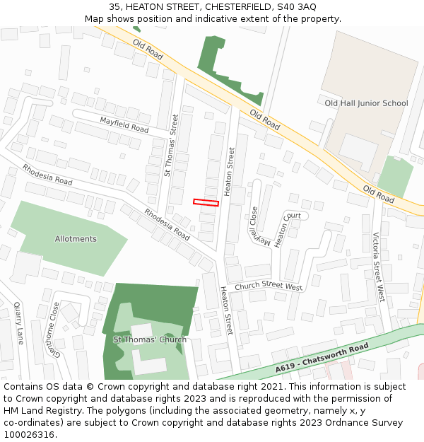 35, HEATON STREET, CHESTERFIELD, S40 3AQ: Location map and indicative extent of plot