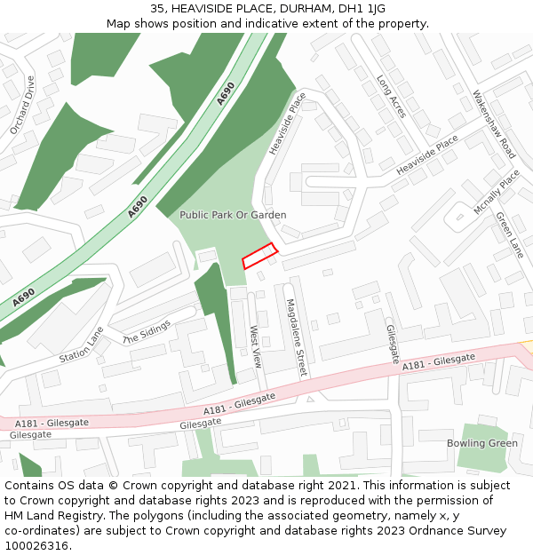 35, HEAVISIDE PLACE, DURHAM, DH1 1JG: Location map and indicative extent of plot