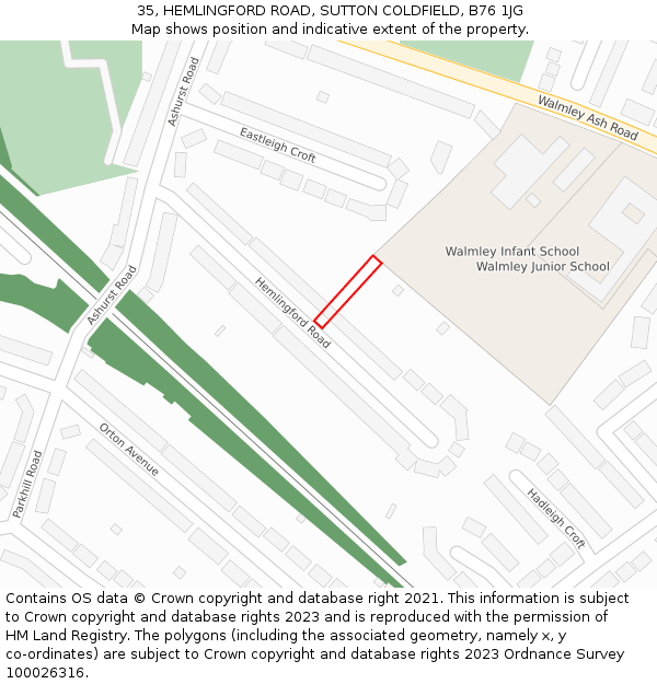 35, HEMLINGFORD ROAD, SUTTON COLDFIELD, B76 1JG: Location map and indicative extent of plot