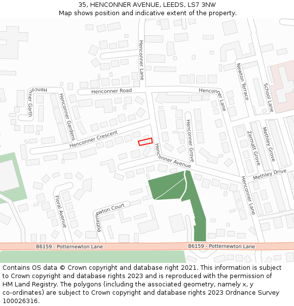 35, HENCONNER AVENUE, LEEDS, LS7 3NW: Location map and indicative extent of plot