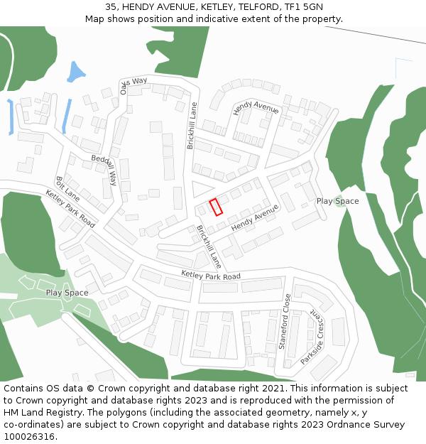 35, HENDY AVENUE, KETLEY, TELFORD, TF1 5GN: Location map and indicative extent of plot