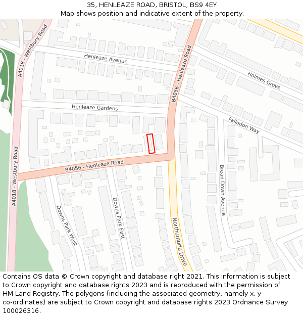 35, HENLEAZE ROAD, BRISTOL, BS9 4EY: Location map and indicative extent of plot